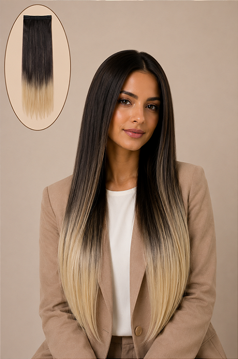 Aplique de tic tac liso- Preto com luzes e ombrê loiro platinado - 60cm