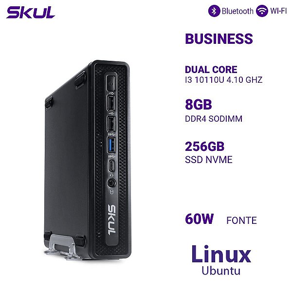 Mini Computador Business B300 Dual Core I3 10110u 4.10 Ghz Mem 8gb Ddr4 Ssd 256gb Nvme Fonte 60w Externa Linux Ubuntu