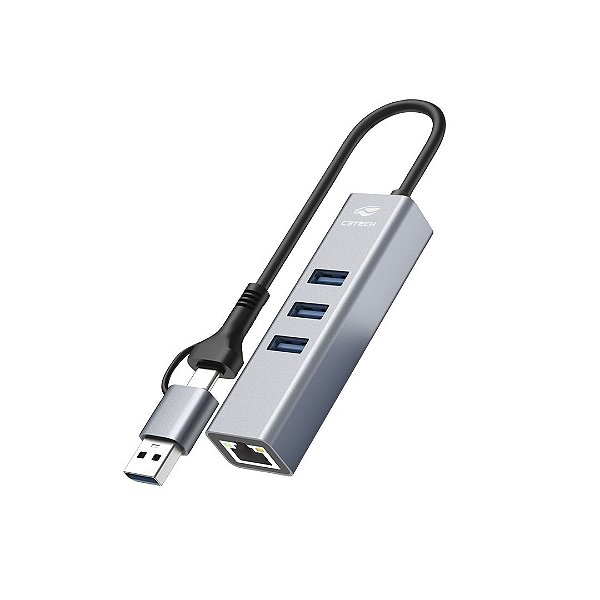 Hub Usb 4 Portas c/ Lan C3Tech HU-Lan1000GY Cinza