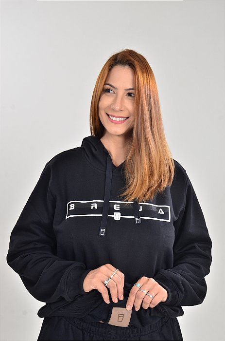 Blusão Fechado com Capuz Preto