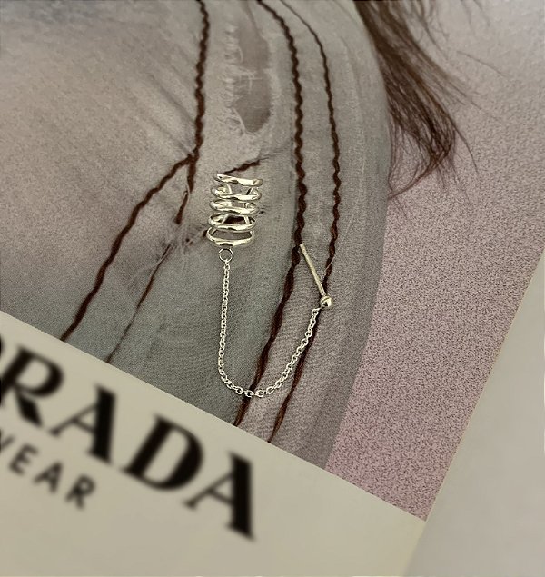 Piercing Fake Bolinha com Corrente Prata 925