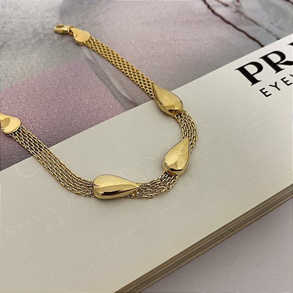 Pulseira Malha com Gotas Folheado a Ouro