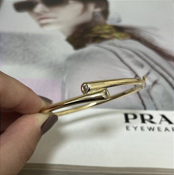 Bracelete de Tubo com Zircônias Folheado a Ouro