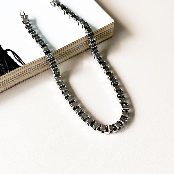 Pulseira Masculina com Elos Quadrados em Aço Inox