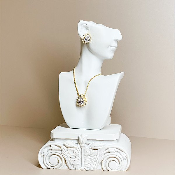 Conjunto de Gota Cravejada Folheado a Ouro
