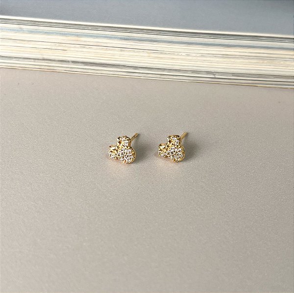 Brinco Minnie Cravejado Folheado a Ouro