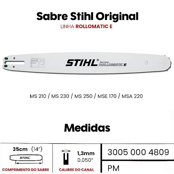 Sabre Motosserra Stihl - 35cm R - 1.3mm 3/8 - MS 210 / 230 / 250