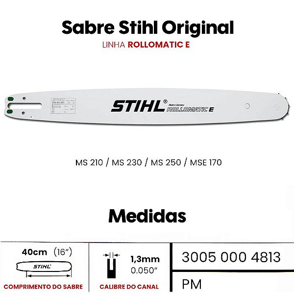 Sabre Motosserra Stihl - 40cm R - 1.3mm 3/8 - MS 210 / 230 / 250