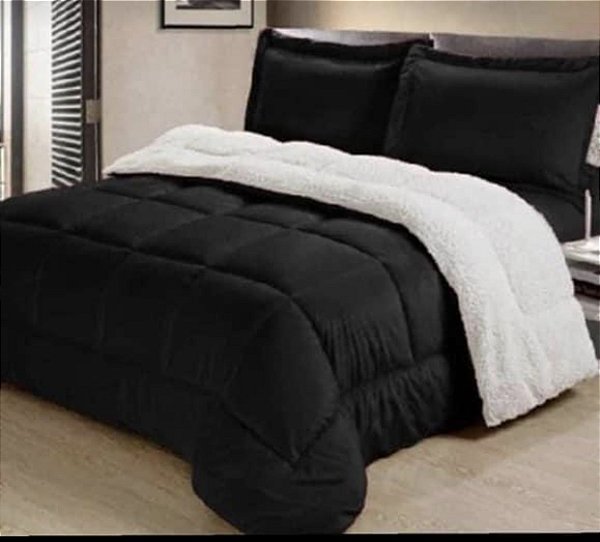 Coberdron casal Queen 2.20x2.40 dupla face preto