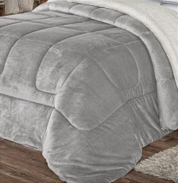 Coberdrom casal Queen 2.20x2.40 dupla face Cinza