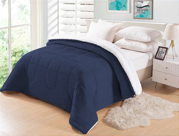 Coberdrom casal Queen 2.20x2.40 dupla face Azul Petróleo