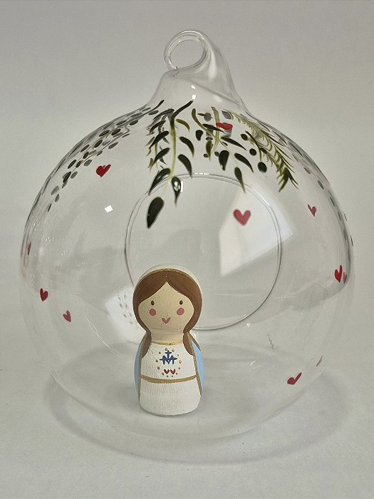 BOLA DE NATAL DE VIDRO PINTADO+ NOSSA SRA. DAS GRAÇAS