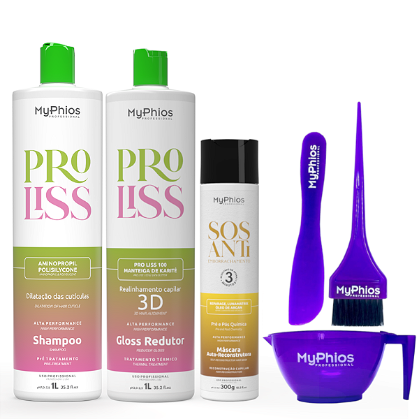 Kit Realinhamento  -  ProLiss Shampoo e Gloss 1L Proliss , SOS 300g, mais Kit Cumbuca