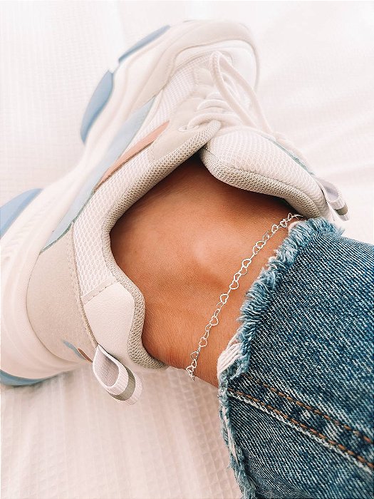 Tornozeleira em prata925 - Coração