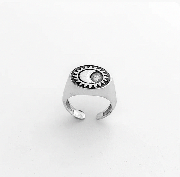 Anel em Prata925 - Falange com Meia Lua e Sol