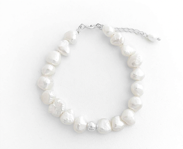 PULSEIRA EM PRATA925 - PEDRAS NATURAIS PÉROLA AMASSADA