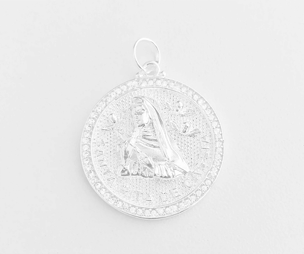 Pingente em Prata925 - Santa Rita de Cassia com Bordas Cravejadas de Zircônias