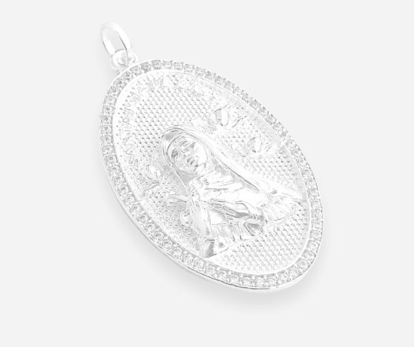 Pingente em Prata925 - Santa Rita de Cassia com Bordas Cravejadas de Zircônias Brancas