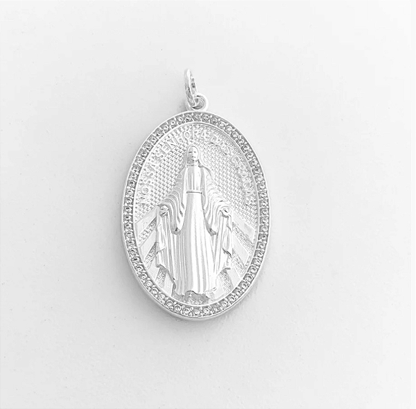 Pingente em Prata925 -  Nossa Senhora das Graças com Bordas Cravejada com Zircônias