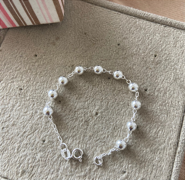 Pulseira em Prata925 -  Portuguesa com bolas Infantil