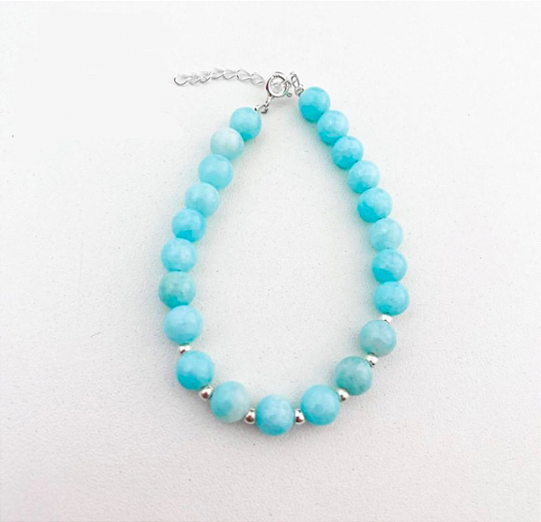 Pulseira em Prat925 - Na Pedra Natural Jade Amazonita