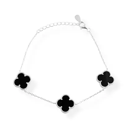 PULSEIRA TREVO CRAVEJADAS EM VOLTA EM PRATA 925