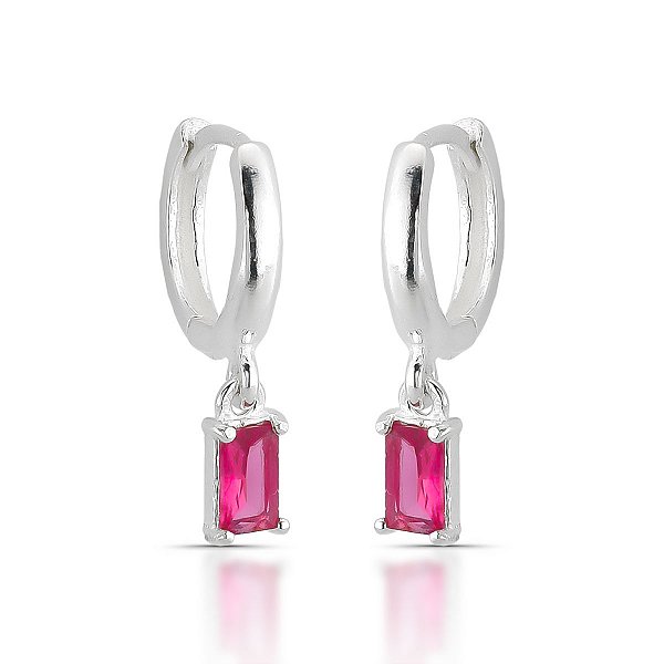 Brinco em Prata925 de Argola com Zircônia Retangular