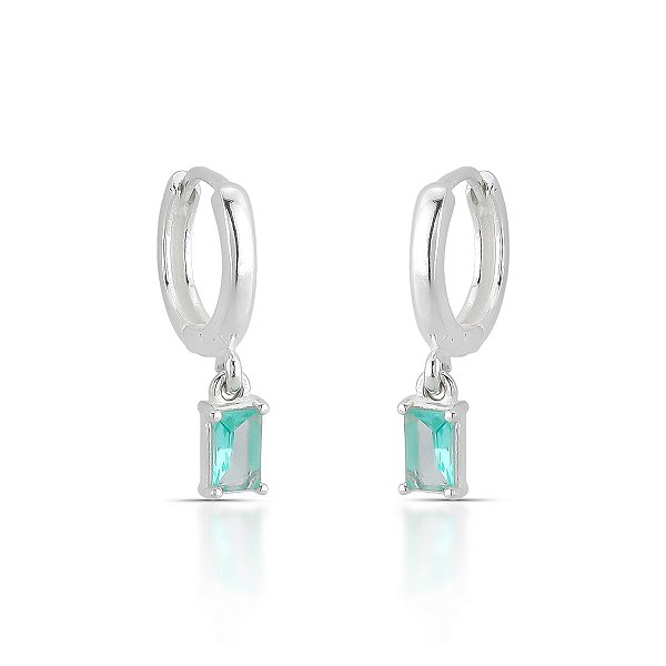 Brinco em Prata925  de Argola com Zircônia Retangular