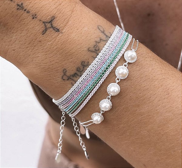 Pulseira em Prata925 -  Riveira Fina com Zircônias