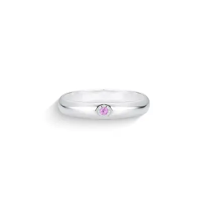 ANEL EM PRATA925 -  ALIANÇA ARO SIMPLES COM ZIRCÔNIA ROSA NO CENTRO