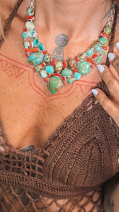 Gargantilha em Prata925 - Turquesa Coral Natural