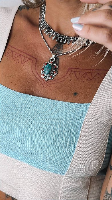 Pingente em Prata925 - Turquesa Coral Natural
