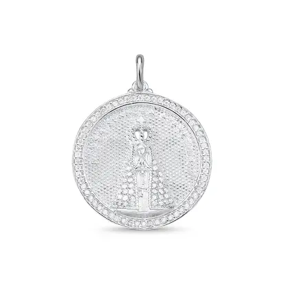 PINGENTE EM PRATA925 - MEDALHA NOSSA SENHORA APARECIDA CRAVEJADA