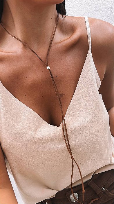 Cordão camurça marrom com bola de Prata925