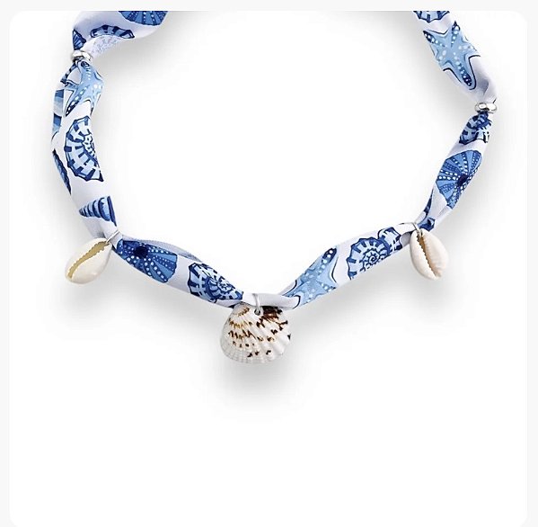 Tornozeleira de Fita Mar com Pingentes de Concha e Búzio Natural