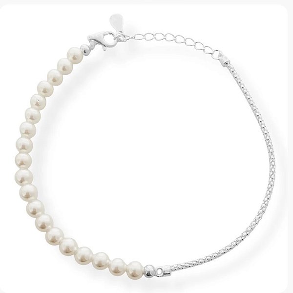 Pulseira em Prata925  com Pérolas de um Lado e Lisa do outro