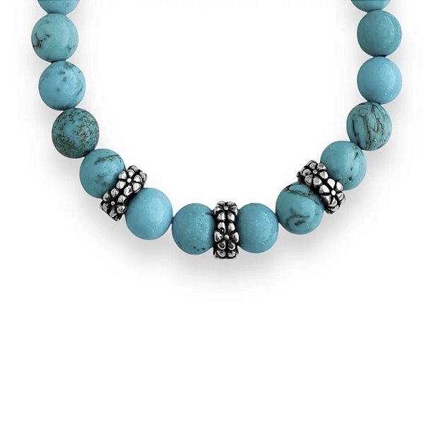 Pulseira em Prata925 De Pedra Turquesa com Florzinhas