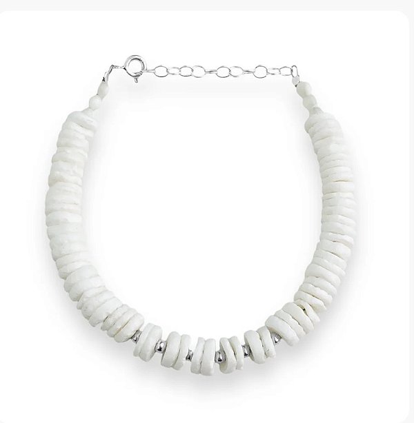 Pulseira em Prata925 com Pedra Concha Rondel e Madrepérola