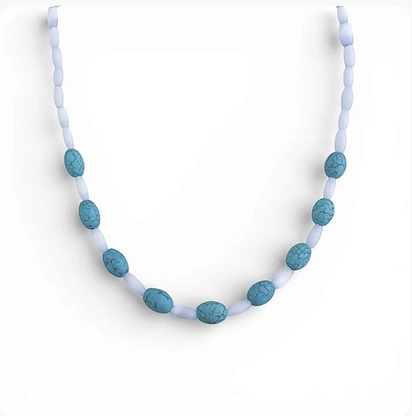 Gargantilha Olho de Gato com Howlita Turquesa Tambor Liso