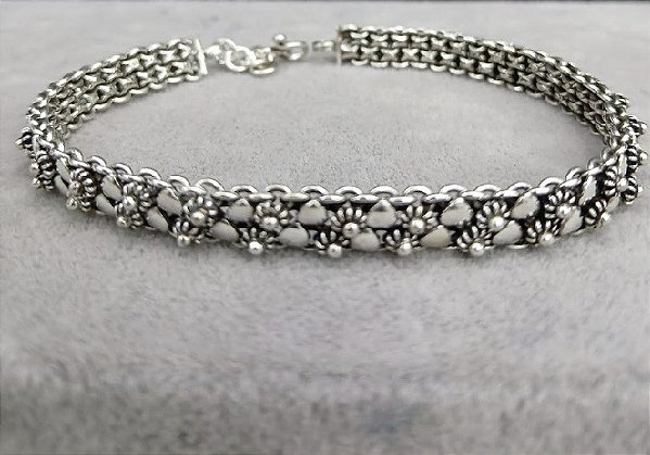 Pulseira em Prata925 - Pikun Flor com coração