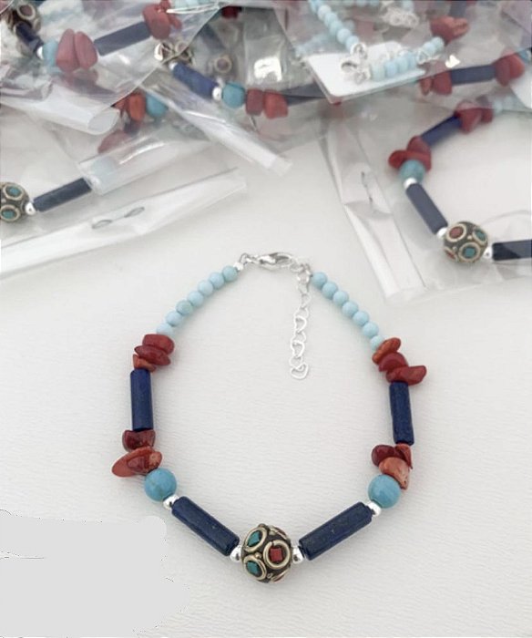 Pulseira em Prata925 - Na Pedra Natural Howlita Turquesa Larimar