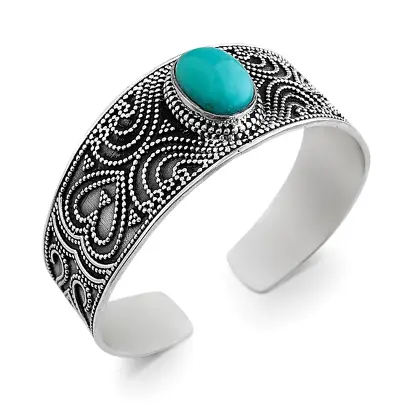 BRACELETE EM PRATA925 - ENVELHECIDO BOHO COM PEDRA NATURAL OVAL