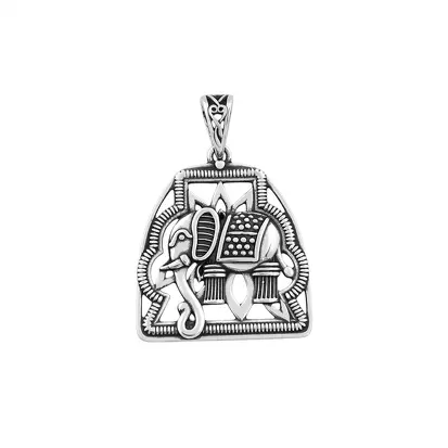 PINGENTE EM PRATA925 - BOHO ENVELHECIDO COM ELEFANTE TRABALHADO