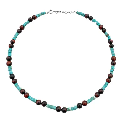 GARGANTILHA EM PRATA925 DE PEDRAS TURQUESA RONDEL COM OLHO DE BOI