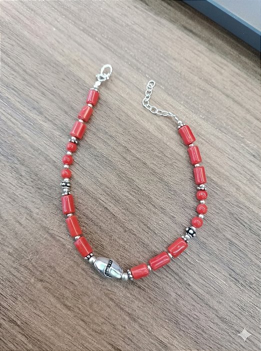Pulseira em Prata925 com Coral