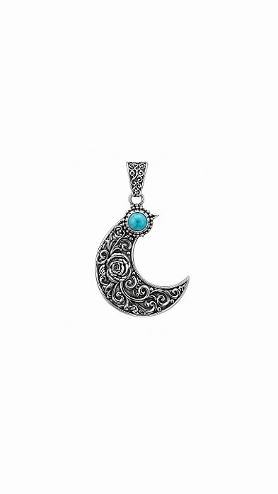 PINGENTE MEIA-LUA COM FLORES E LARIMAR