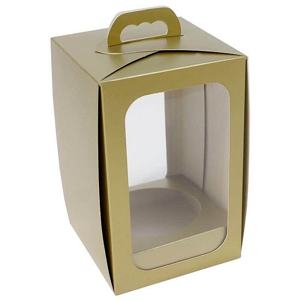 Caixa Com Alça Visor Mini Panetone Ouro Com 1unidade