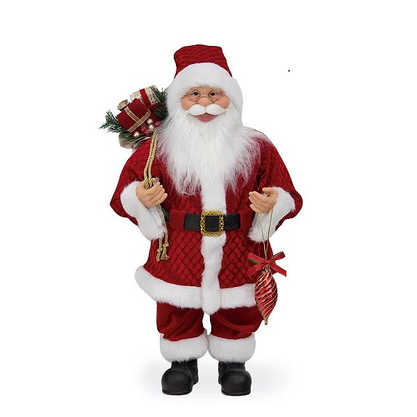 Papai Noel Com Casaco Texturizado Vermelho Branco E Verde