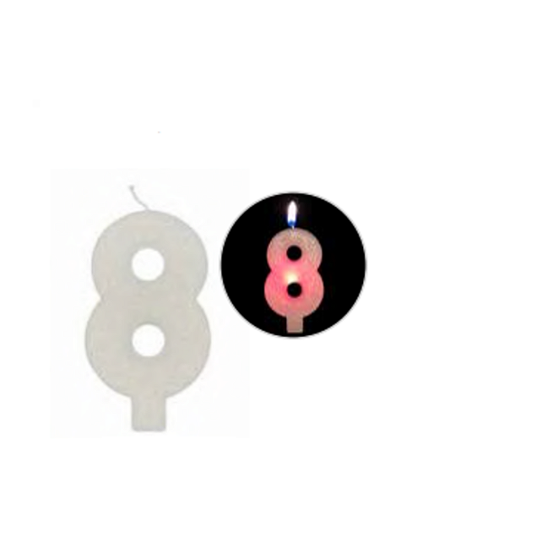 Vela de Aniversário com Led Branca 9cm Número 8