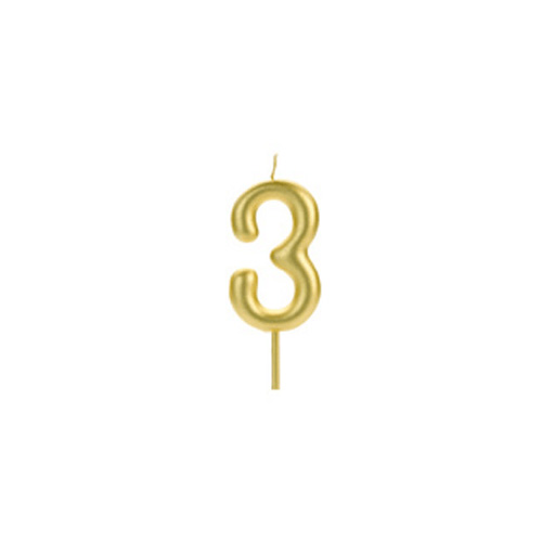 Vela de Aniversário Big Metalizada Dourada 9cm Número 3